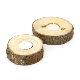 Set Of 2 Natural Tree Bark Tea Light Holders | Rustic Wooden Tree Slice Tealight Candle Holders | Tree Log Christmas Wedding Tealight Candles