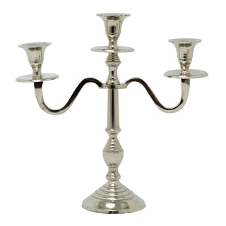 3 Arm Silver Aluminium Candelabra, 30cm Tall Candle Holder Table Centrepiece