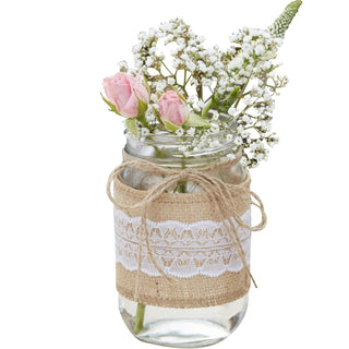 Rustic Wedding Country Hessian Glass Jar | Burlap Sleeve Glass Peony Vase Holder | Wedding Mason Jar Centerpiece Rustic Wedding Decorations
