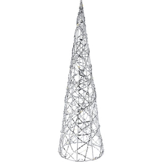 Silver Cone LED Christmas Tree | Warm White Pre-lit Light-Up Tree Cone - 40cm