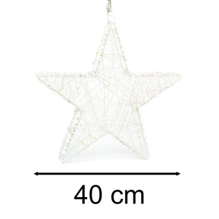 40cm White Metal Acrylic Hanging Christmas Star Light | Large Star Light Decoration with 50 LED Lights Battery Operated | Christmas Window Lights