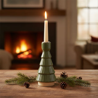 Christmas Tree Candle Holder, 16cm Green Candlestick Holder with Metal Cup