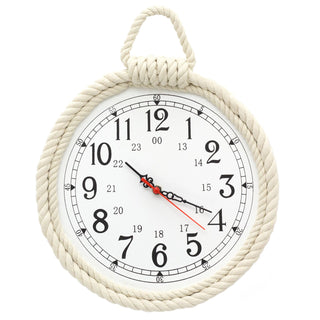 28cm Nautical Rope Wall Clock | Round Wooden Wall Hanging Clock | Beach Decor Nautical Accessories