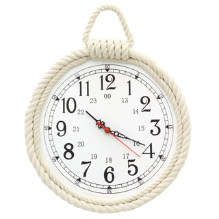 28cm Nautical Rope Wall Clock | Round Wooden Wall Hanging Clock | Beach Decor Nautical Accessories