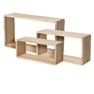 Set Of 3 Wooden Cube Floating Wall Shelves | Wall Mounted Display Shelf Set