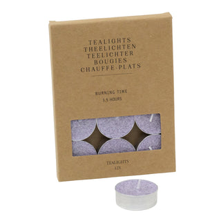 Pack of 12 Lilac Tealight Candles, 4cm Unscented Wax Tea Light Candles