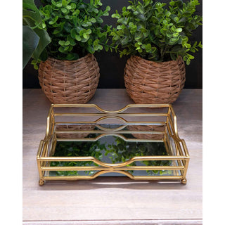 Gold Metal Mirrored Vanity Tray For Perfume And Candles | Glass Mirror Tray 24cm