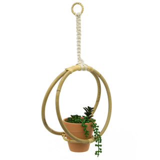 25cm Artificial Hanging Basket Plant Pots Indoor | Artificial Succulent In Bamboo Hanger Faux Hanging Planter | Artificial Potted Plant