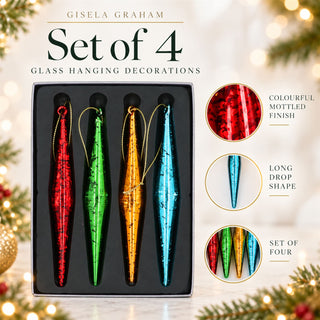 Set of 4 Colourful Glass Drop Christmas Tree Decorations, Gisela Graham