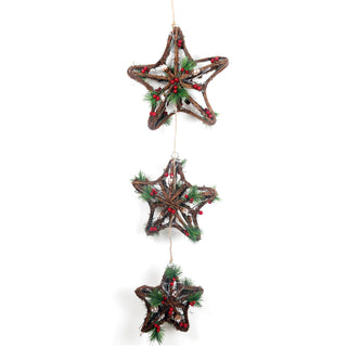 Battery Operated Flashing LED Light Up Triple Woven Wood Rattan Star Hanging Christmas Decoration
