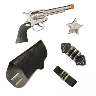 5 Piece Kids Cowboy Sheriff Set | Toy Pistol Gun Belt Holster Bullet & Badge