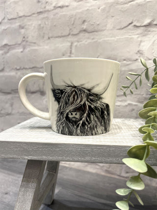 Handsome Highland Cow Coffee Mug | Black And White Ceramic Animal Tea Cup | Large Hot Drinks Mugs Cups