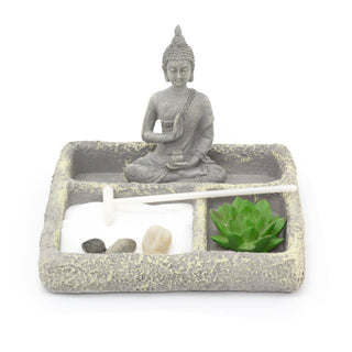 Buddha Statue Zen Garden Set | Polyresin Miniature Desktop Zen Garden Buddha Ornaments | Desktop Stress Relief Meditation Spiritual Decor