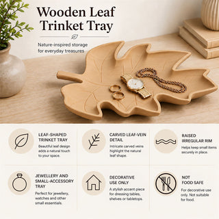 Wooden Leaf Trinket Tray, 33cm Light Brown Leaf Trinket Dish