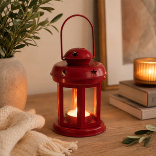Red Moroccan Tealight Lantern, 13cm Indoor Outdoor Metal Hanging Candle Holder