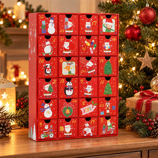 Advent Calendar with Drawers, Red 24 Drawer Fill Your Own Christmas Calendar