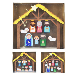 Wooden Nativity Scene with Mini Figures & Stable | Christmas Nativity Set