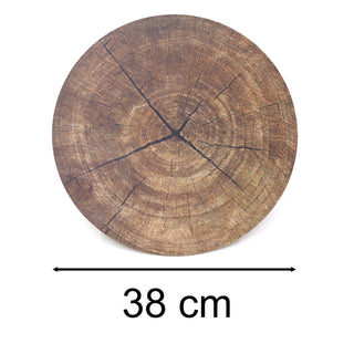 38cm Tree Trunk Print Round Placemat | Tree Slice Style Place Mat Kitchen Dining Mat | Brown Single Corked Backed Place Mat Dining Table Protection Mat