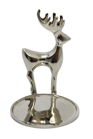 Elegant Silver Metal Decorative Reindeer Pillar Candle Holder