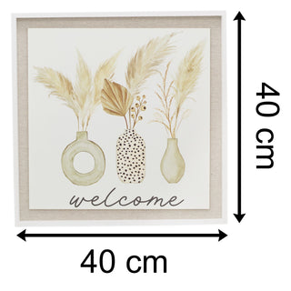 40cm White Wooden Welcome Sign House Plaque | Botanical Pampas Grass Large Decorative Welcome Plaque | Shabby Chic Home Accessories