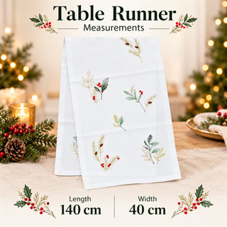 Embroidered Sprigs Christmas Table Runner, Gisela Graham 140cm x 40cm