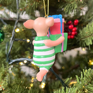 Piglet Christmas Tree Decoration with Presents, Gisela Graham 6.5cm