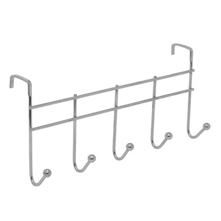 Chrome Over Door Hook Rack, 37cm 5 Hook Metal Door Hanger Storage Hooks