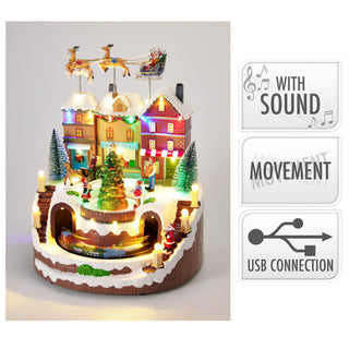 Musical Christmas Village, Illuminated Toy Shop with Train, Sleigh & 8 Melodies