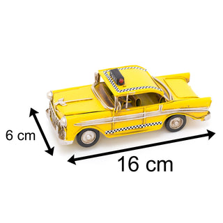 16cm Retro New York City Taxi Tin Model Car | Vintage Metal American Yellow Cab Decoration | Yellow Taxi Cab Ornament