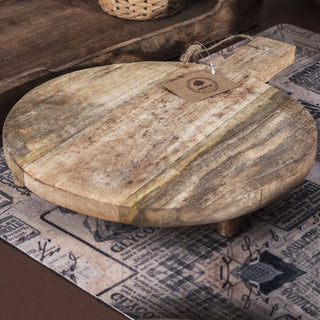 Round Wooden Kitchen Chopping Board On Legs | Mango Wood Cutting Board - 29cm