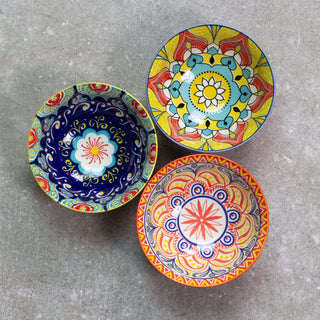 Set of 3 Bohemian Style Patterned Bowls | Ceramic Tapas Bowls Serving Bowls 12cm