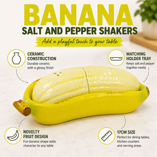 Banana Salt and Pepper Shaker Set 17cm Yellow Ceramic Banana Cruet Set