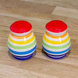 Rainbow Salt & Pepper Shakers | Ceramic Multi-Coloured Stripe Salt & Pepper Pots