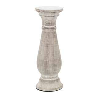 30cm Rustic Ceramic Candlestick Holder | Distressed White Pillar Candle Holder | Mediterranean Style Candle Stick