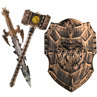 Kids Sword Hammer Shield Toy | Children's Knight Costume Fancy Dress | Play Sword Shield Hammer Set Role Playing