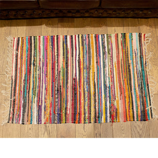 Multi Colour Recycled Rag Rug 75 X 120cm | Handmade Coloured Chindi Rug Rainbow Rug | Fair Trade Braided Cotton Rug Area Rugs - One Supplied