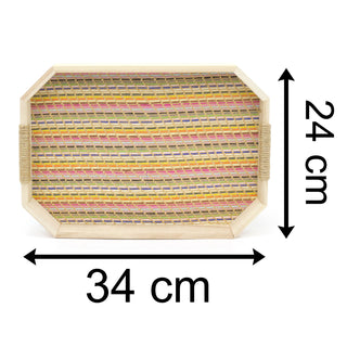 34cm Kasbah Multicolour Weave Rectangle Tray | Boho Wooden Tray With Handles | Kitchen Tea Coffee Tray Breakfast Tray