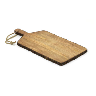 Rustic Bark Chopping Board | Mango Wood Rectangular Paddle Cutting Board 50x25cm