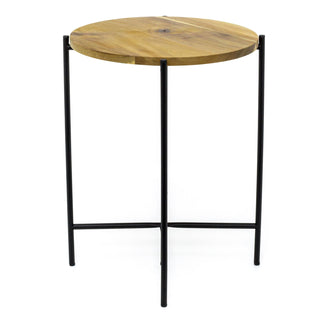Round Acacia Wood Side Table | Black Metal End Table For Living Room - 40x48cm