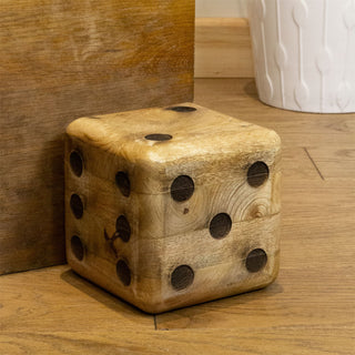 Mango Wood Dice Shaped Doorstop | Novelty Chunky Cube Wooden Door Stopper - 15cm