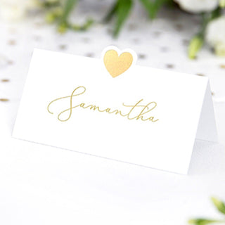 Pack Of 10 Gold Heart Wedding Place Cards | Wedding Table Name Cards White Place Card For Table | 10 Piece Small Tent Cards Place Name Cards