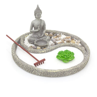 Yin Yang Round Buddha Zen Garden Set | Miniature Desktop Zen Garden Buddha Tealight Candle Holder | Buddha Ornaments Buddha Statue Spiritual Decor - 26cm