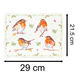 Set Of 4 Winter Robins & Holly Table Placemats | 4 Piece Festive Robins And Mistletoe Cork Dining Table Mats | Christmas Placemat