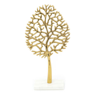 34cm Elegant Gold Tone Tree Of Life Ornament | Gold Metal Tree Of Life Sculpture On Marble Base | Gold Family Tree On Stand Centerpiece