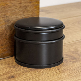 Chunky Round Black Doorstop | Stainless Steel Rubber Door Stop with Bumper - 9cm