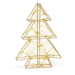 Gold Glitter Free Standing Christmas Tree Ornament | Battery Operated Christmas Tree Decoration With 20 LED Lights | LED Christmas Tree Light - 30cm
