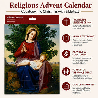 Madonna and Child Religious Advent Calendar, 24 Door Bible Text Christmas