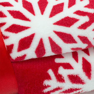 Traditional Red Snowflake Plaid Christmas Blanket | Super Soft Luxury Sherpa Fleece Throw Blanket | Snug Throw Sofa Bed Plush Blanket 150 X 130cm