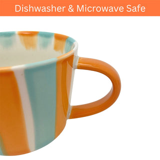 Hand Painted Candy Stripe Mug 300ml Orange & Blue Fine China Tea Coffee Cup