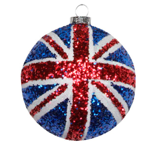 Union Jack Bauble, Gisela Graham Sparkling Union Flag Christmas Decoration 8cm